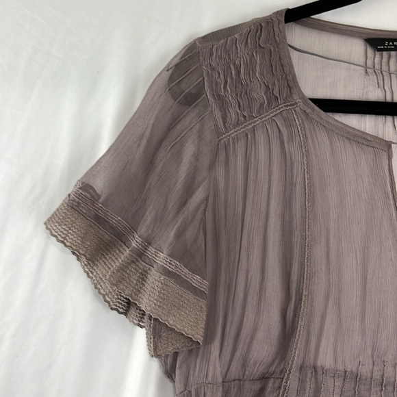 Zara Purple-Grey Sheer Loose Button-Up Blouse - Picture 3 of 7